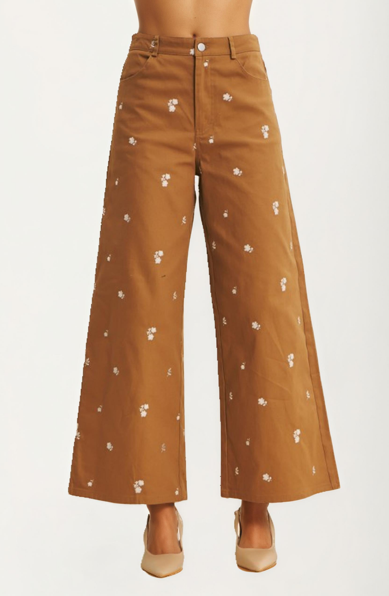 Knit and Lounge Delicate Embroidered Floral Wide-Leg Cropped Pants, Main, color, 