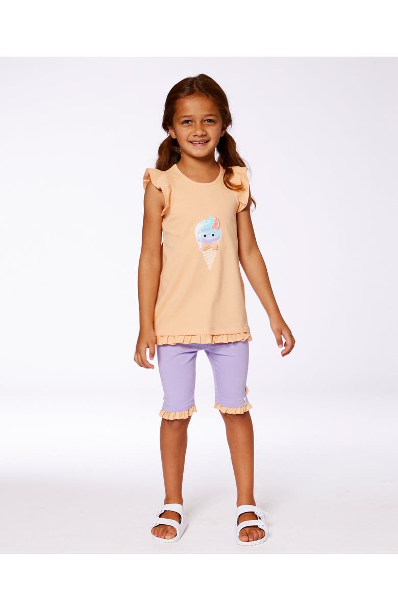 Deux par Deux Little Girl's Organic Cotton Tunic With Frill And Print Light Orange And Ice Cream Cone, Alternate, color, Light Orange And Ice Cream