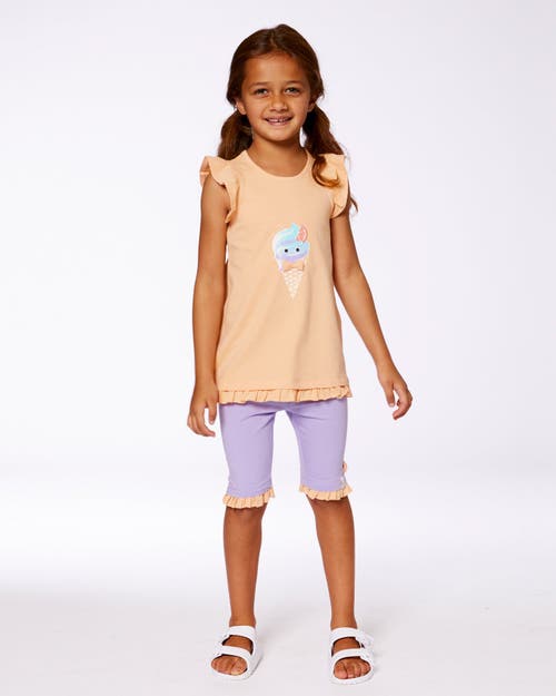 Deux Par Deux Girl's Organic Cotton Tunic With Frill And Print Light Orange And Ice Cream Cone In Light Orange And Ice Cream
