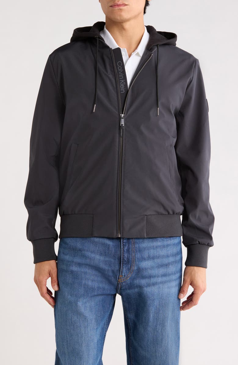 Calvin Klein Softshell Knit Bomber Hoodie, Main, color, Iron
