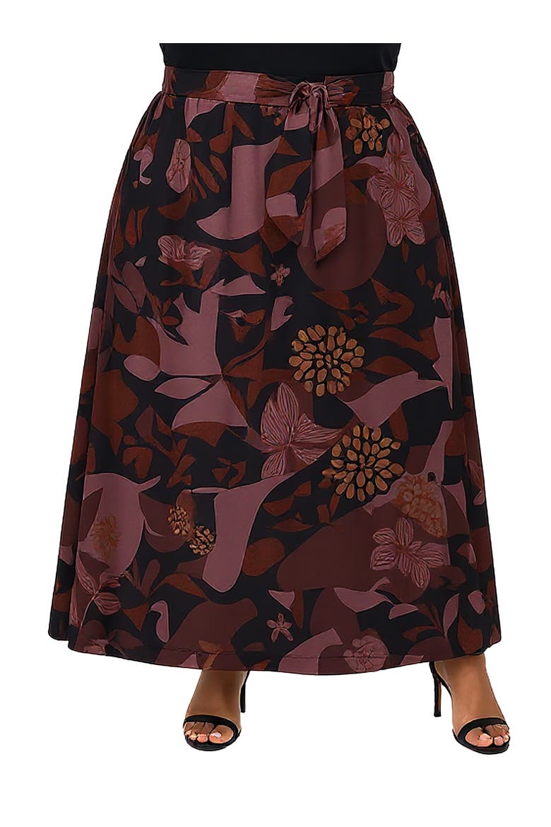 Fall Floral Print Maxi Skirt with Buckle Waist, Main, color, Grey Multi