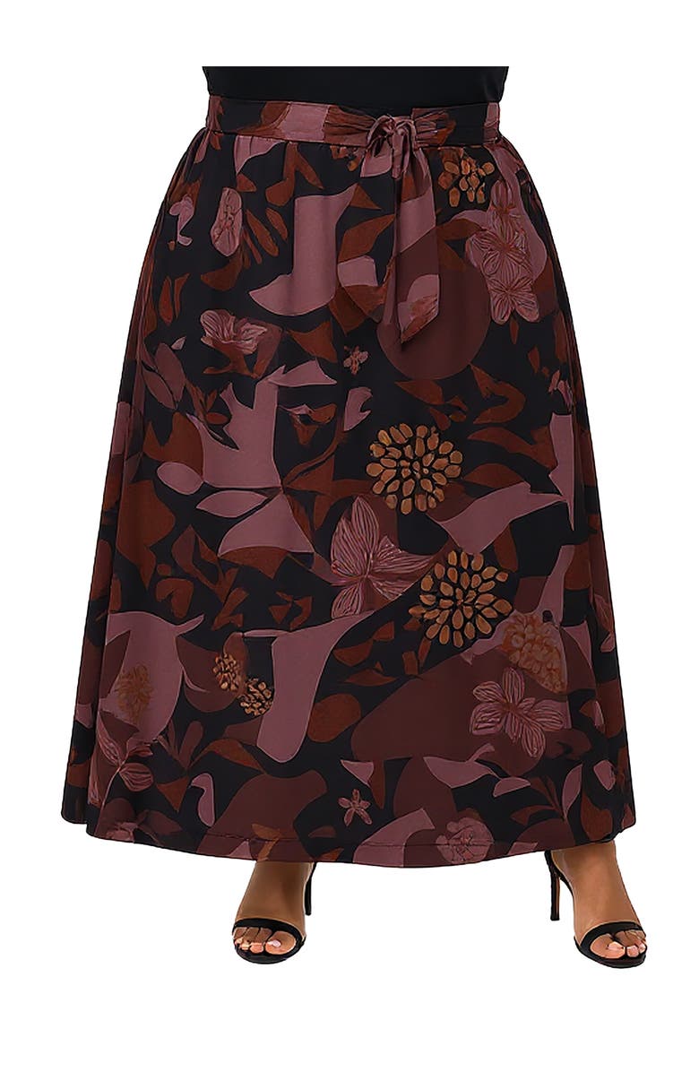 24seven Comfort Apparel Fall Floral Print Maxi Skirt with Buckle Waist, Main, color, Grey Multi