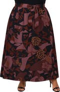 24seven Comfort Apparel Fall Floral Print Maxi Skirt with Buckle Waist
