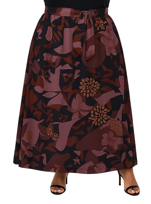 24seven Comfort Apparel Plus Size Fall Floral Print Maxi Skirts In Purple