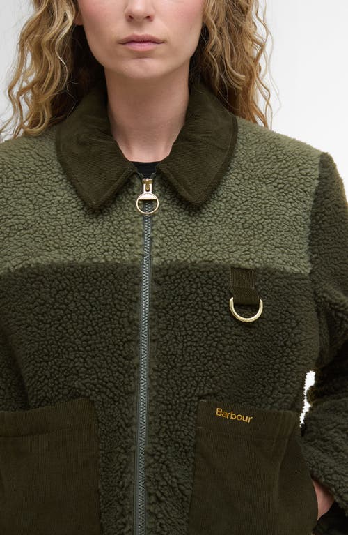 Barbour Malena Faux Shearling Fleece Crop Jacket In Green