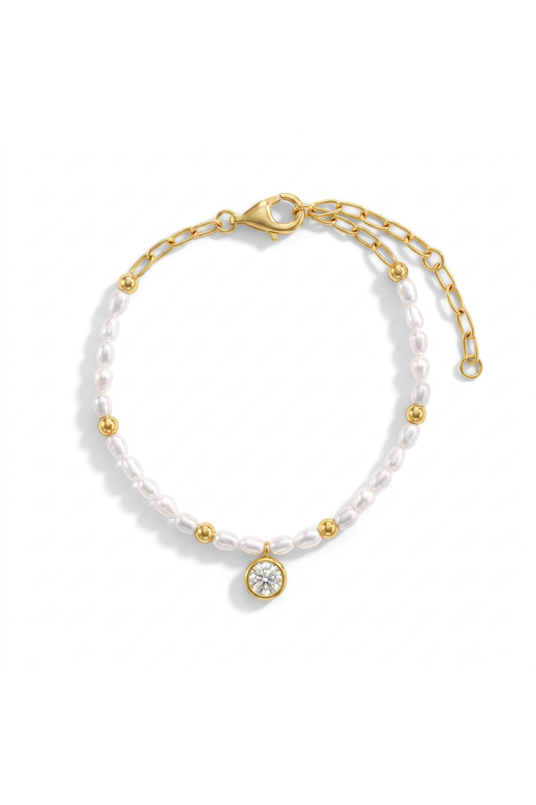 CZ Pearl Girls Plated Bracelet, Main, color, White