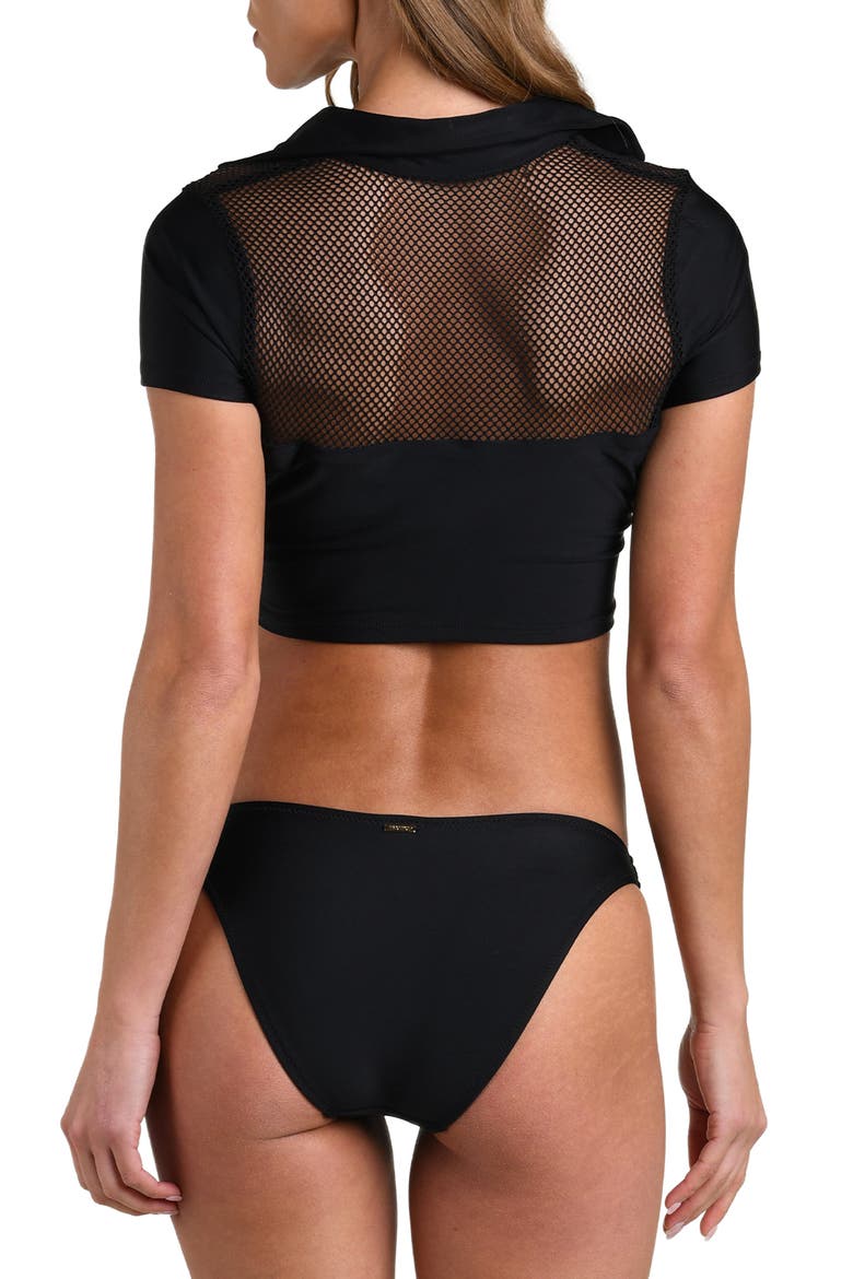 Anastasi Mesh Inset Polo Bikini Top, Alternate, color, BLACK