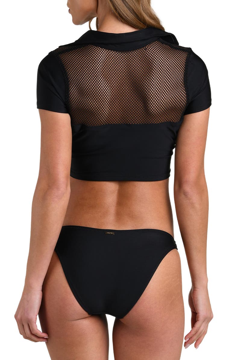 L'AGENCE Anastasi Mesh Inset Polo Bikini Top, Alternate, color, Black
