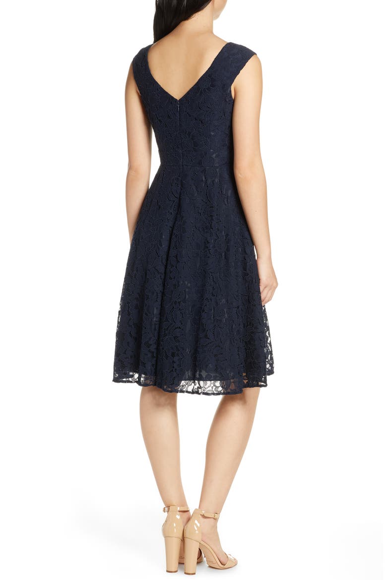 Lace Fit & Flare Dress, Alternate, color, NAVY