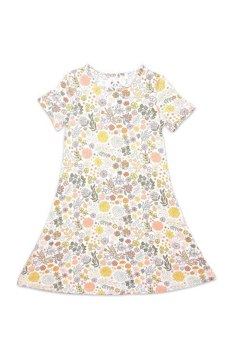 Kids' Fall Floral Short Sleeve Dress