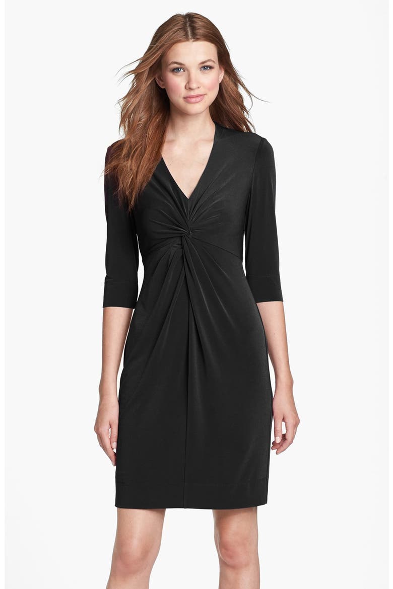 Twist Front Jersey Sheath Dress, Main, color, BLACK