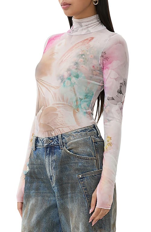 Afrm Zadie Print Turtleneck Top In Spring Statue