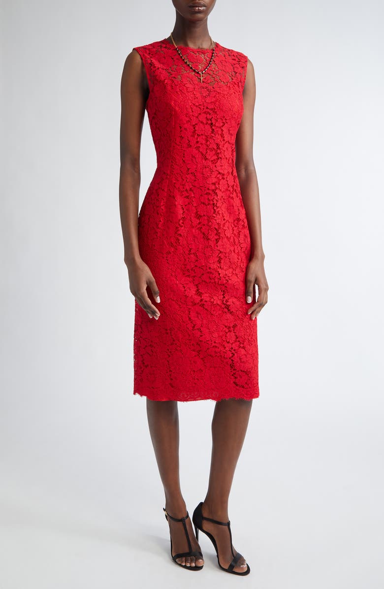 Dolce&Gabbana Floral Lace Sheath Dress, Main, color, R0026 Bordeaux Chiaro