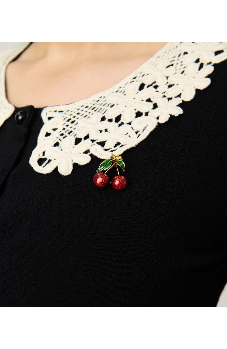 Unique Vintage Bookworm Cardigan, Alternate, color, Black W/Lace Collar Trim