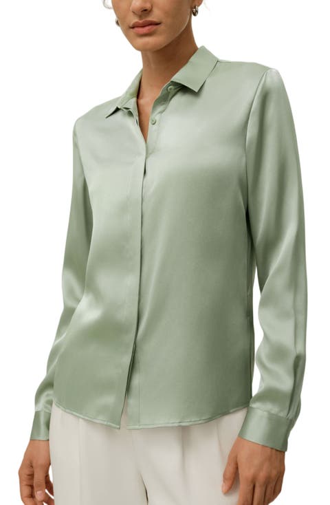 Women's Basic Concealed Placket Silk Shirt