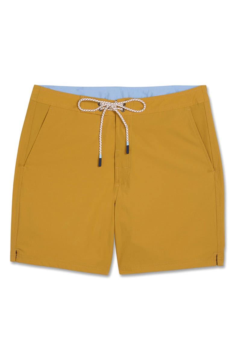 Fair Harbor Swell Solid Water Repellent Board Shorts, Alternate, color, Gold