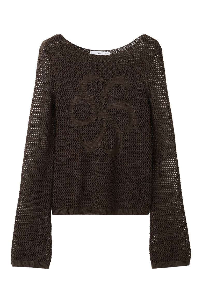 Floral Openwork Sweater, Alternate, color, CHOCOLATE