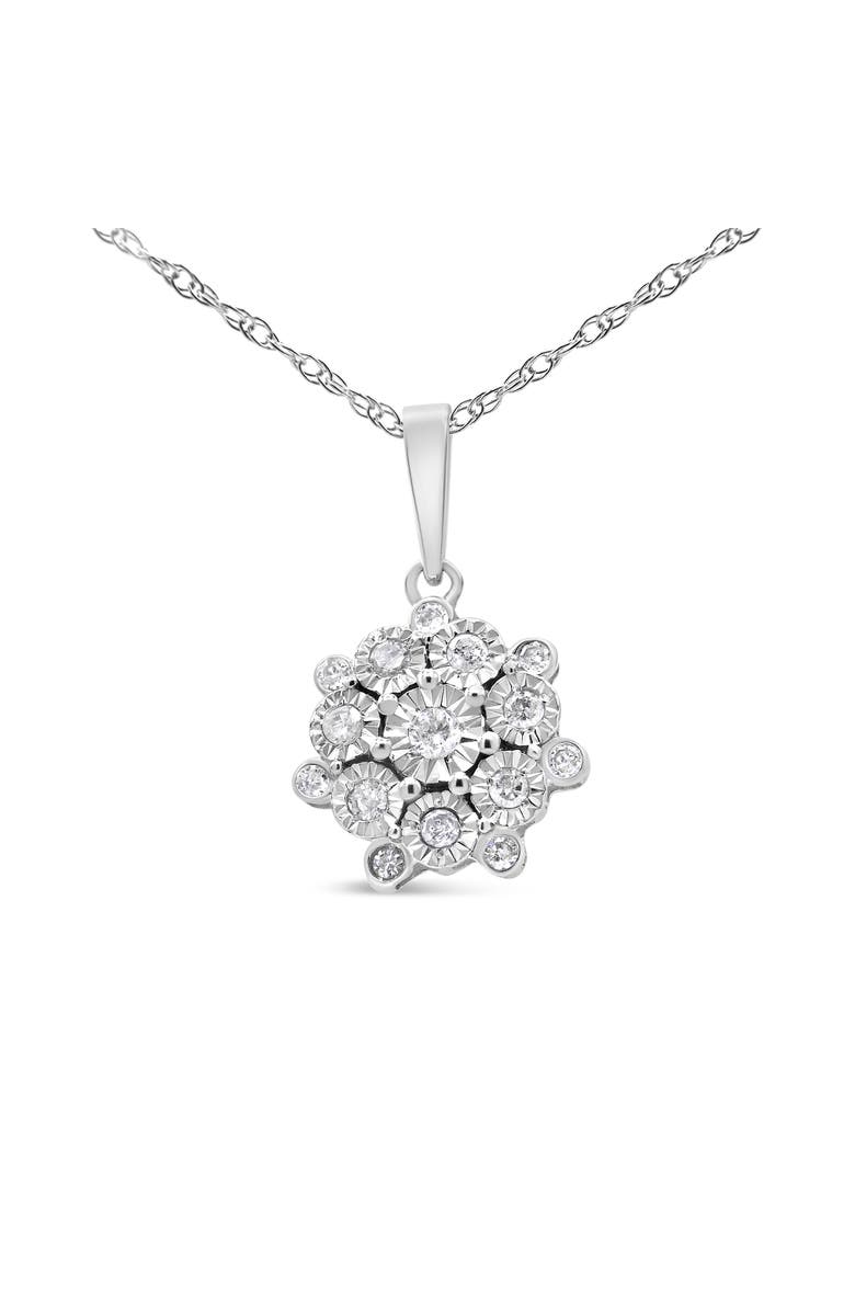 Haus of Brilliance Silver 1/4 Cttw Miracle Set Diamond Floral Cluster Pendant Necklace for Women, Main, color, White