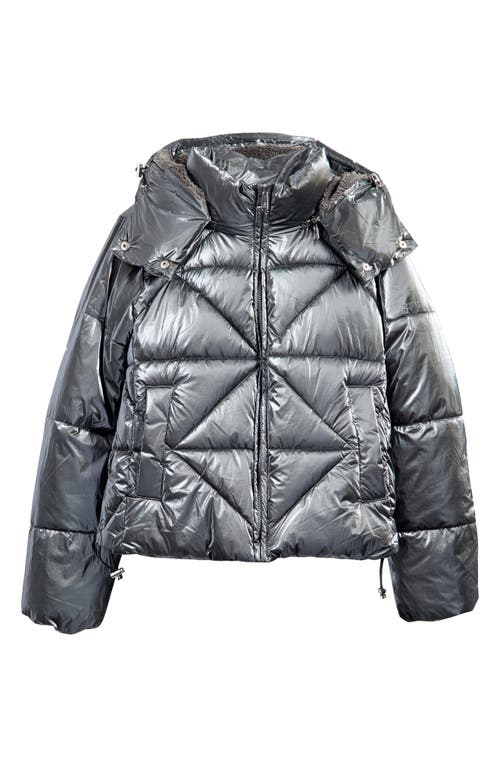 Sam Edelman Shiny Crop Puffer Jacket in Pewter 