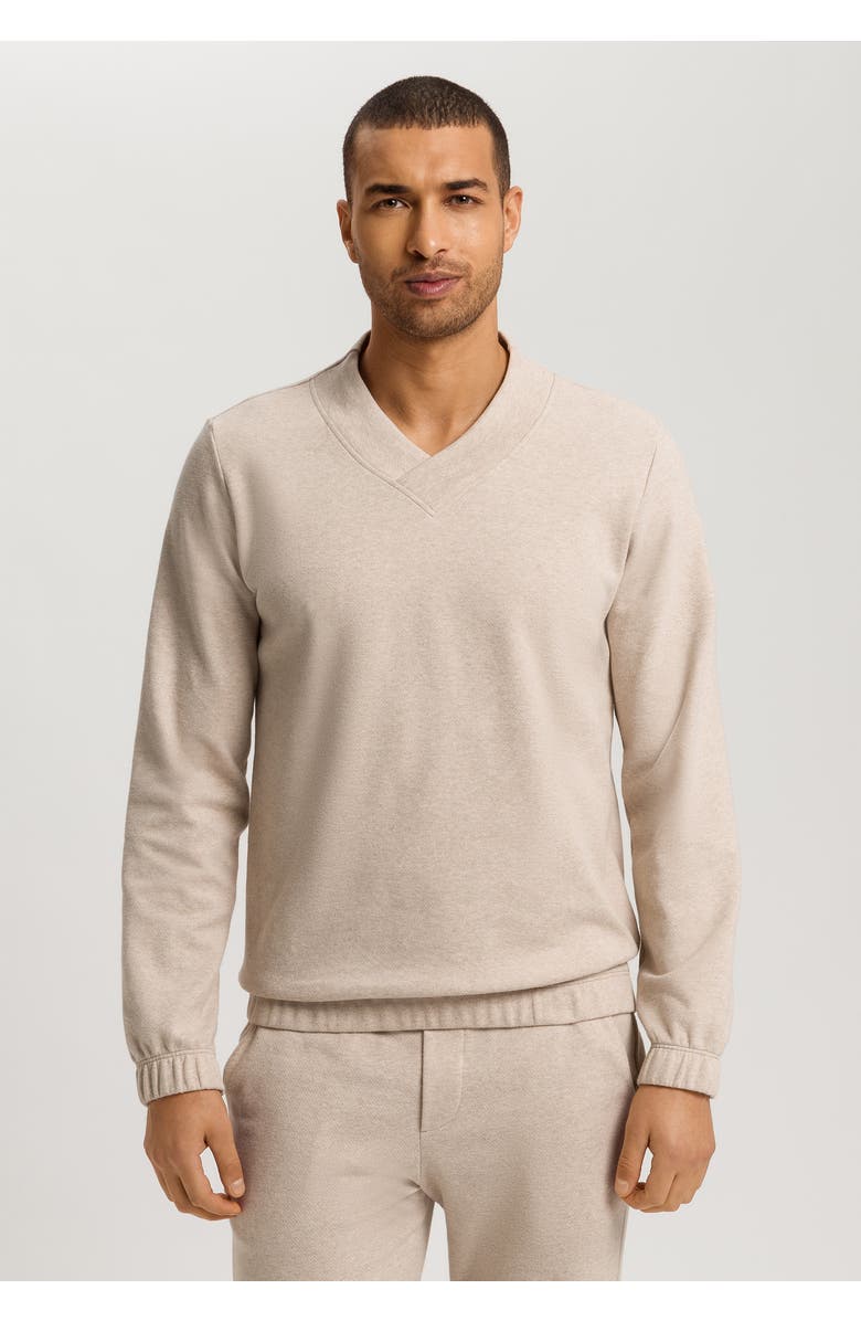 Hanro Cozy Living Organic Cotton Soft Jersey Pullover, Alternate, color, Camel Melange