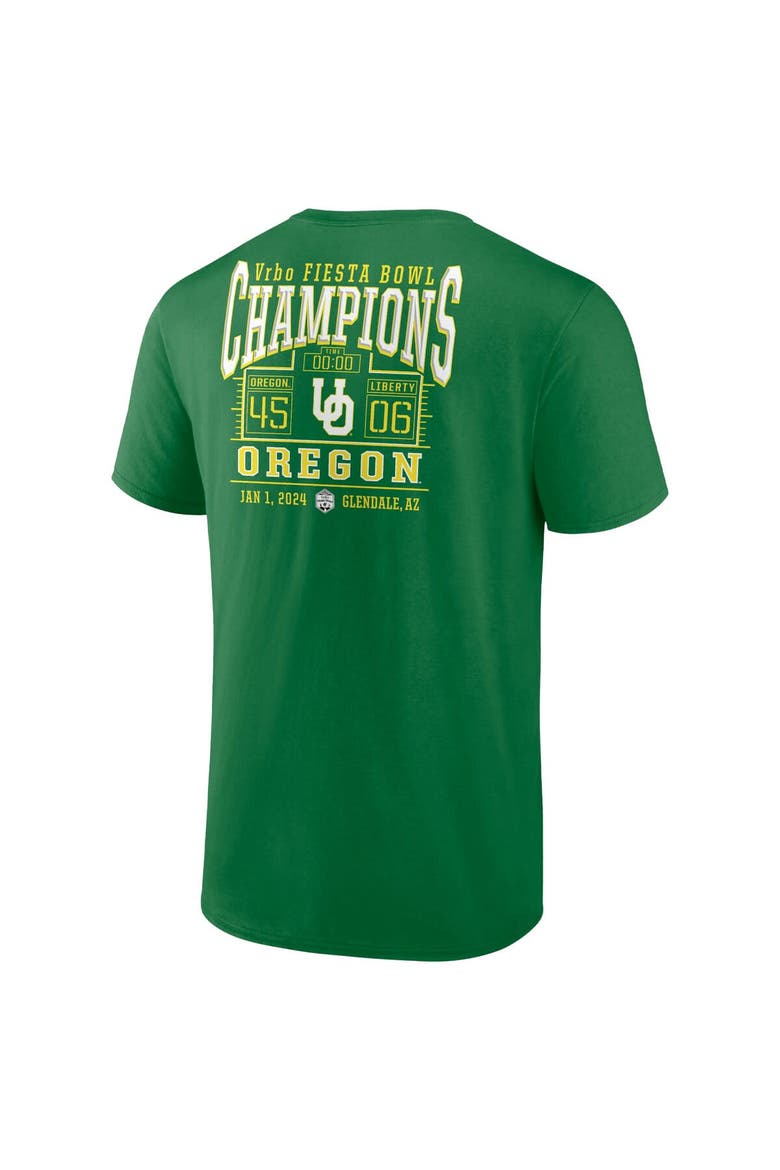 Men's Fanatics Branded Green Oregon Ducks 2024 Fiesta Bowl Champions Score T-Shirt, Alternate, color, Green