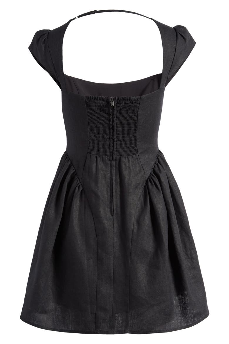 Oaklyn Cap Sleeve Linen Minidress, Alternate, color, BLACK