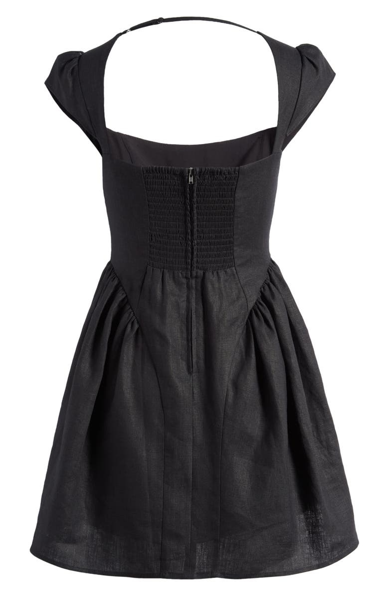 Reformation Oaklyn Cap Sleeve Linen Minidress, Alternate, color, Black