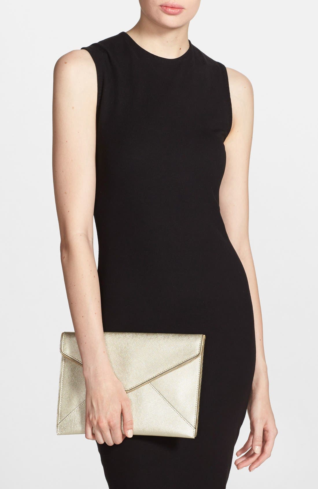 'Leo' Saffiano Leather Envelope Clutch, Alternate, color, PEWTER/ LIGHT GOLD