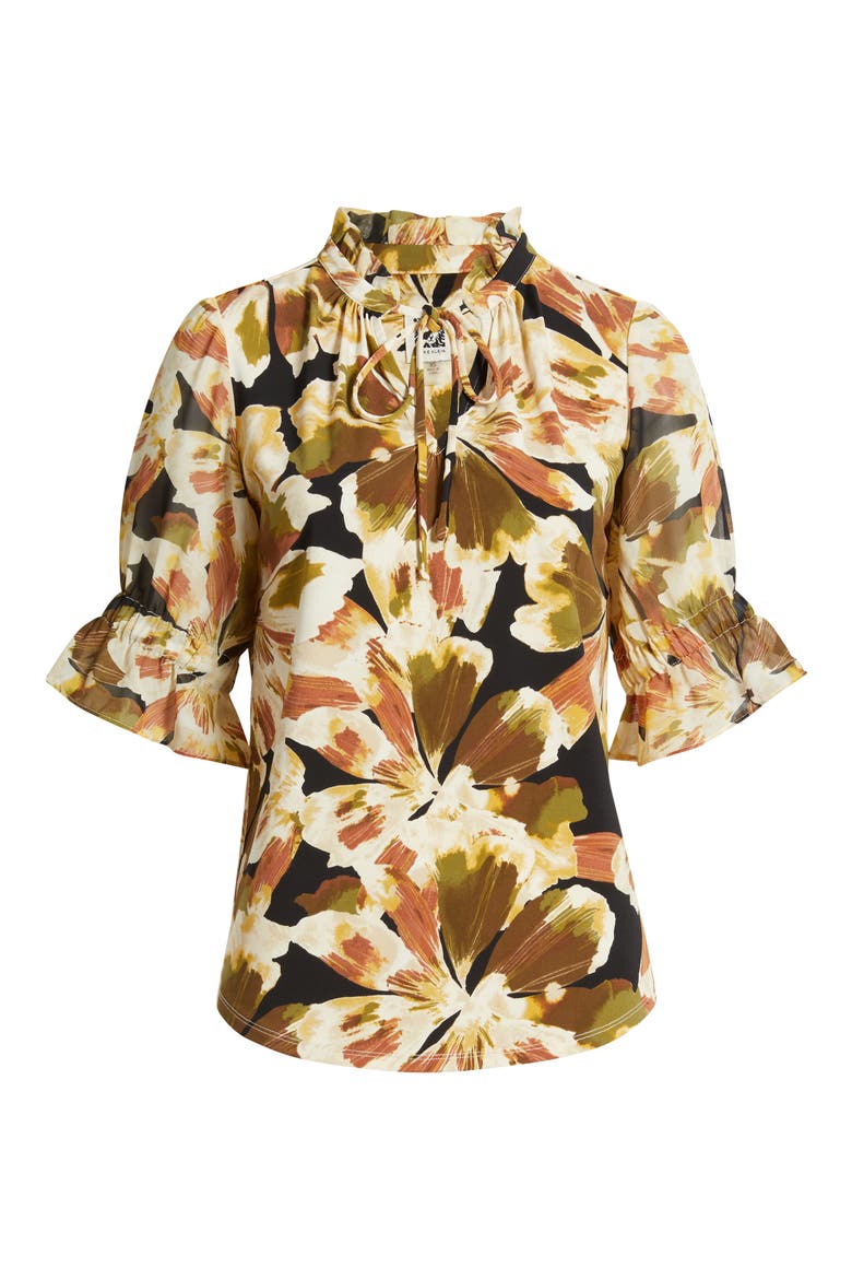 Ruffle Split Neck Top, Alternate, color, ANNE BLACK MULTI