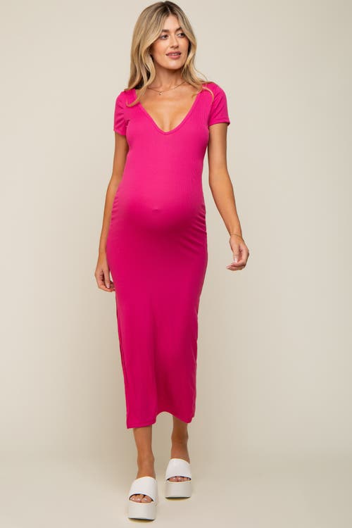 Pinkblush Basic Ribbed Side Slit Midi Dress In Pink