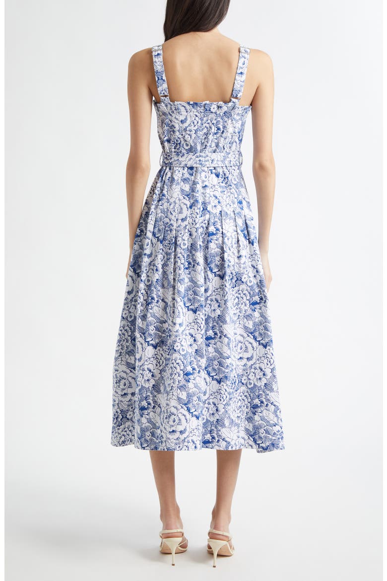 Floral Print A-Line Dress, Alternate, color, WHITE/ DARK CERULEAN