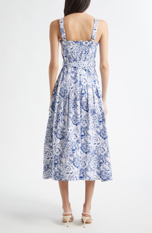 Cinq À Sept Floral Print A-line Dress In White/dark Cerulean