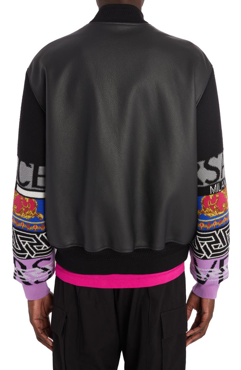 Versace Renaissance La Greca Mixed Media Bomber Jacket, Alternate, color,