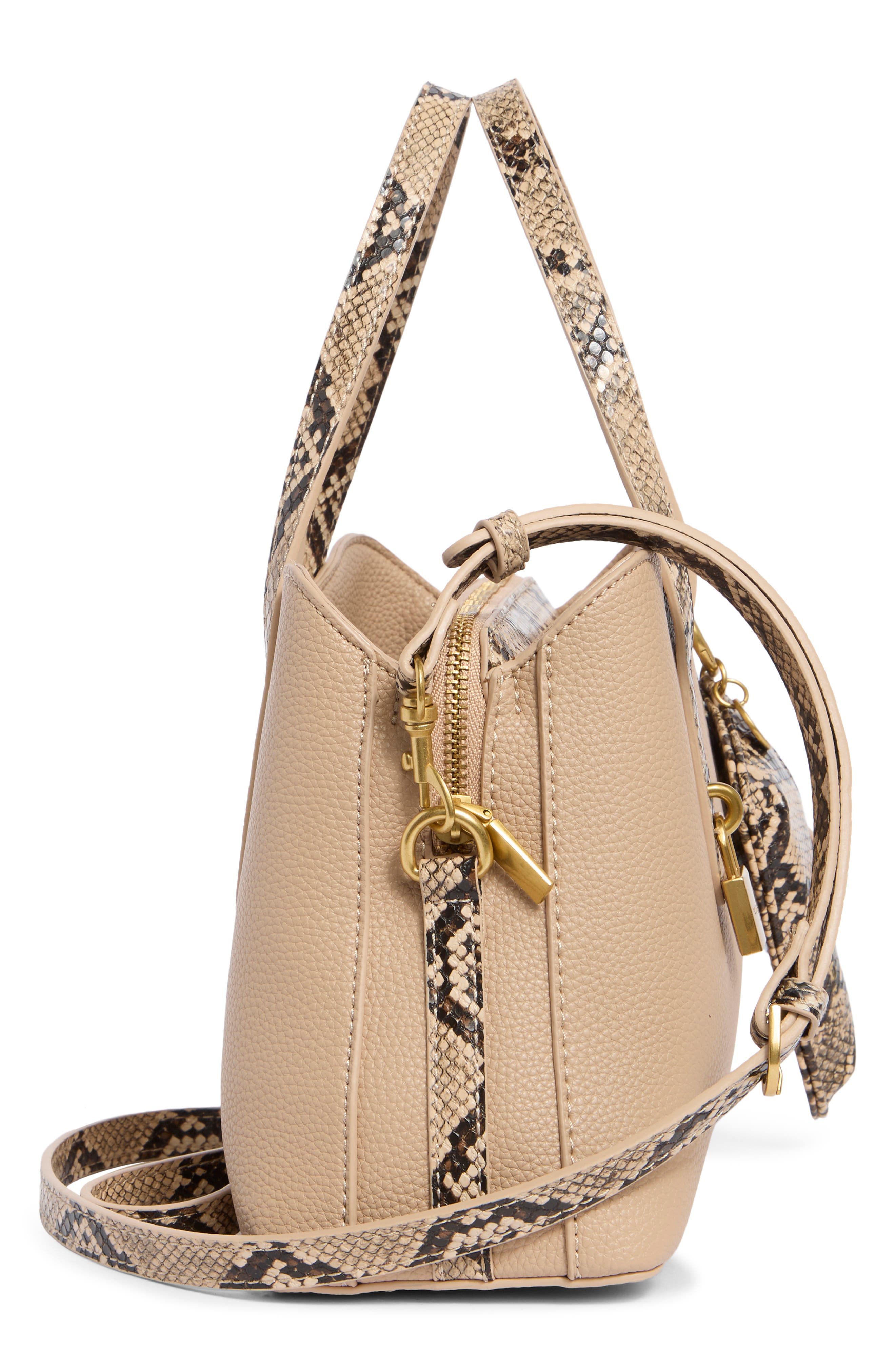 Gemma Faux Leather Satchel with Snake Embossed Trim, Alternate, color, ALMOND