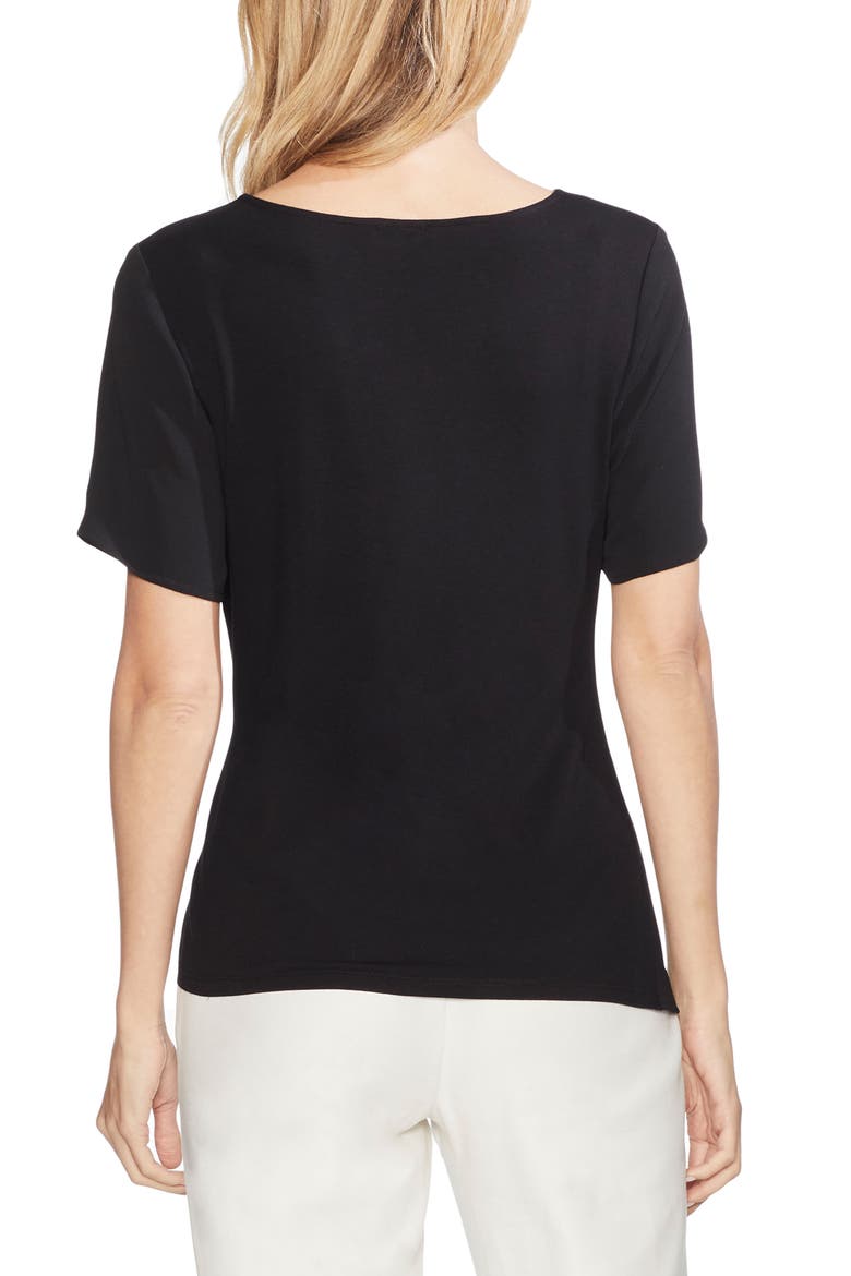 Side Pleat Mixed Media Blouse, Alternate, color, RICH BLACK