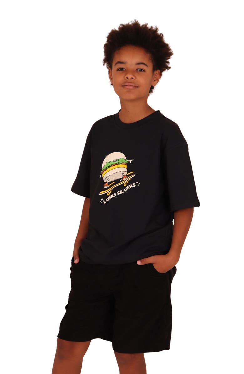 TINY TRIBE Kids' Laters Skaters Stretch Cotton Graphic T-Shirt, Alternate, color, Black