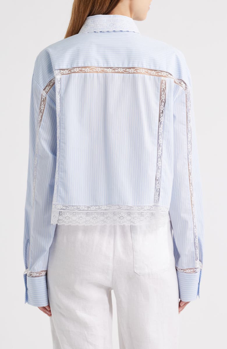 LoveShackFancy Delano Lace Panel Woven Shirt, Alternate, color, Sky Lagoon