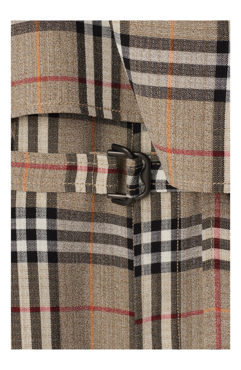 Burberry Check Silk Blend Trench Dress, Alternate, color, Limestone
