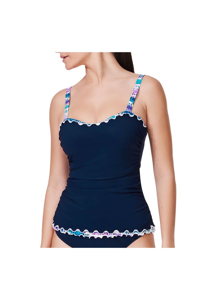 Canva Tricolore D-Cup Tankini Top, Alternate, color, Navy