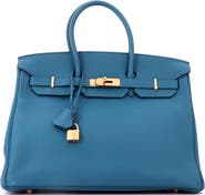 Pre-Owned Hermes Birkin Handbag Blue Togo with Gold Hardware 35