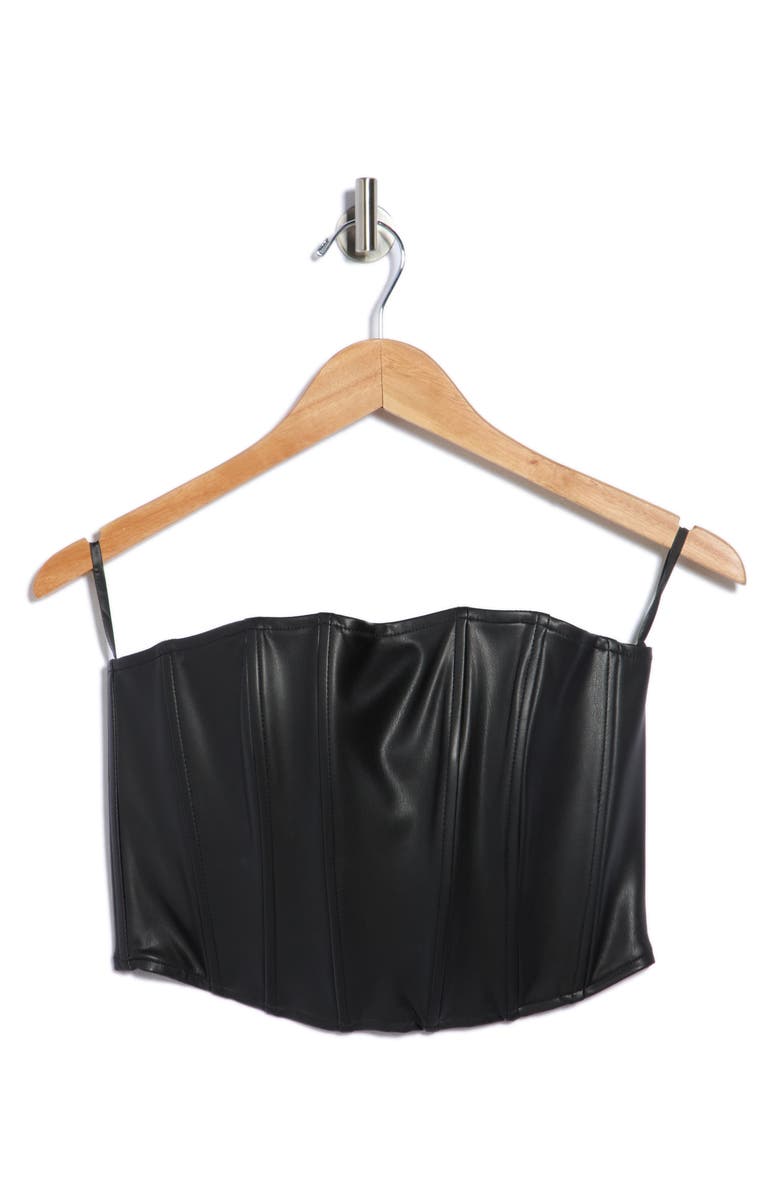 RDI Stretch Faux Leather Corset Crop Top, Alternate, color, Black