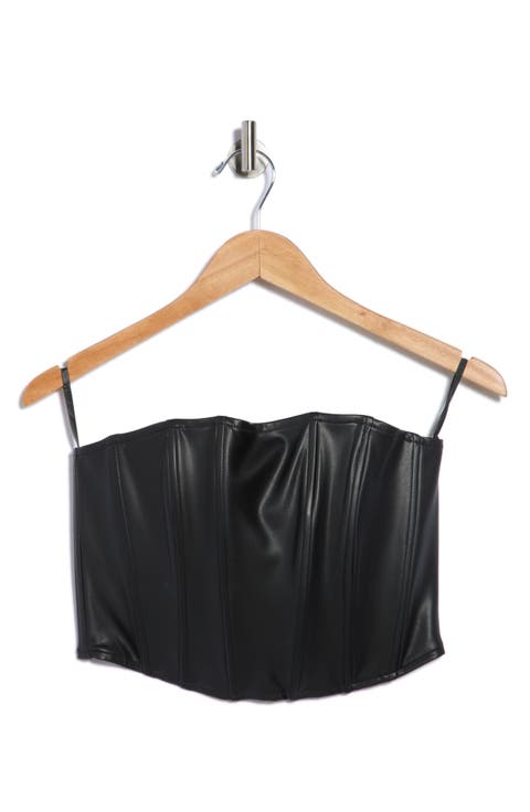 Stretch Faux Leather Corset Crop Top