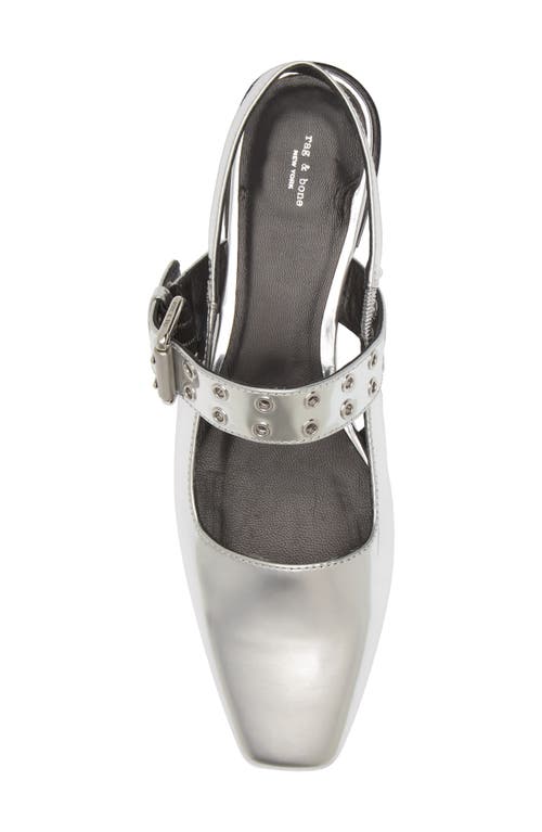 Rag & Bone Astra Metallic Buckle Slingback Ballerina Flats In Silver