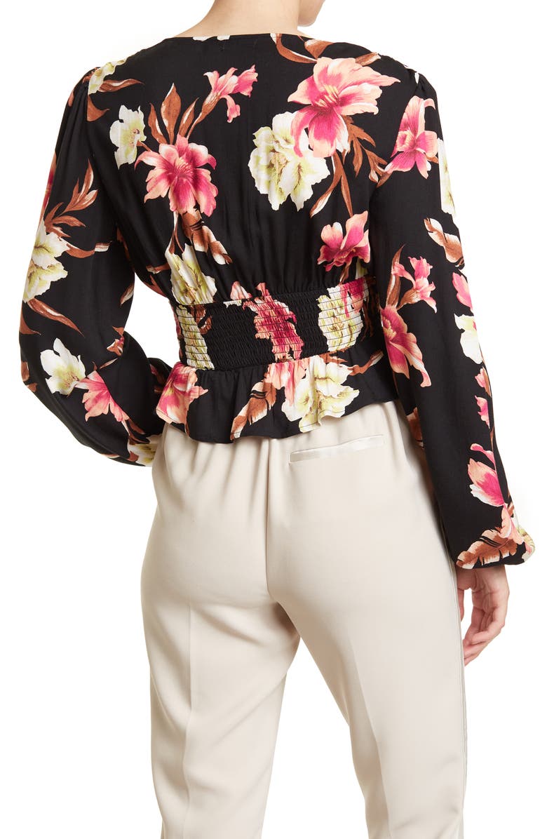 AFRM The Olive Leopard Print Peplum Blouse, Alternate, color,