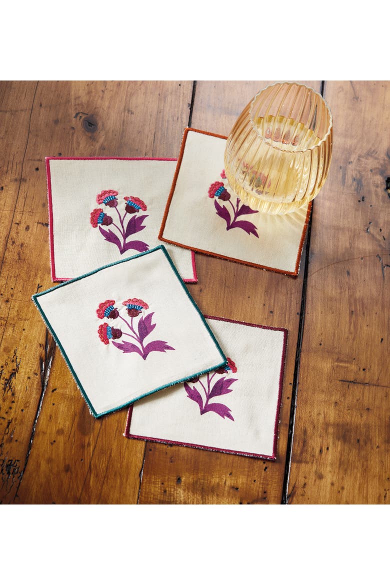 Autumn Bloom Fall Cotton Bar Coaster Set 4 Multi 5x5 in, Alternate, color, Beige