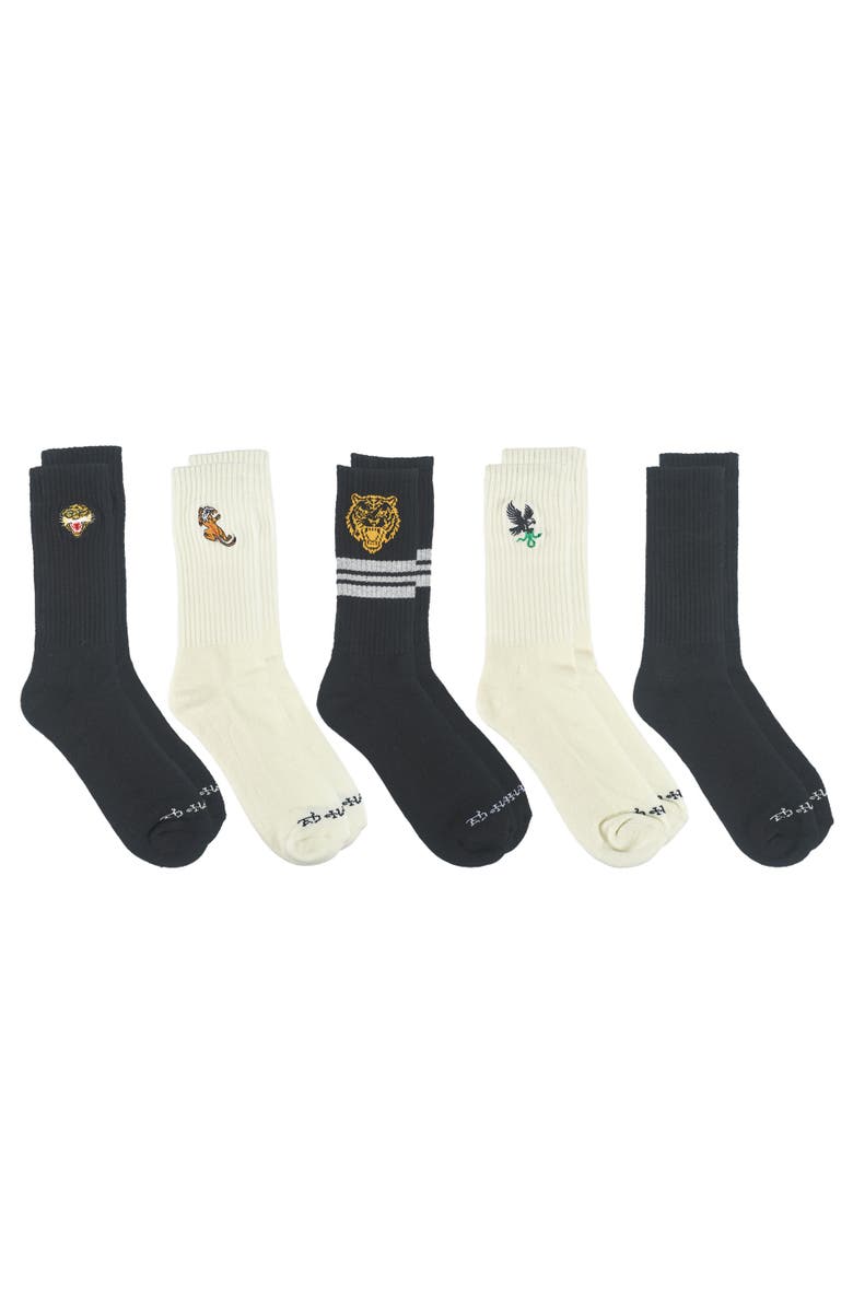 Ed Hardy Mens Embroidery Half Cushion Crew Sock 5-Pack, Alternate, color, Black Multi