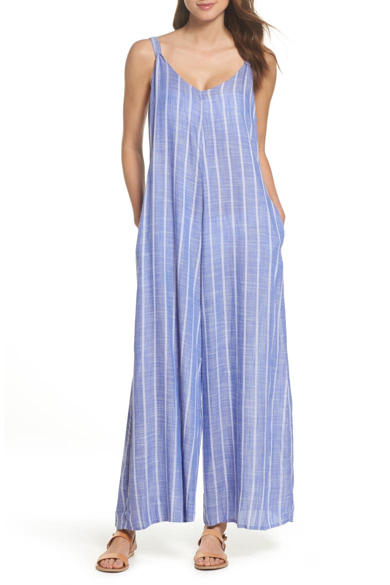 Cover-Up Jumpsuit, Main, color, BLUE STRIPE (CHAMBRAY)