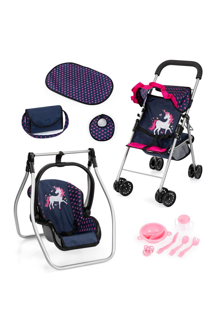 11Piece Stroller Set Swing, Bag, Mat & Accessories For Dolls, Main, color, Multicolored