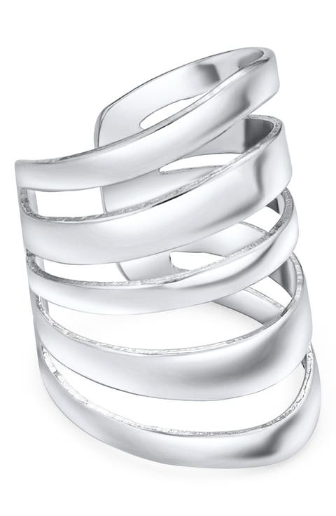 Sterling Silver Geometric Sliced Single Cuff Earring