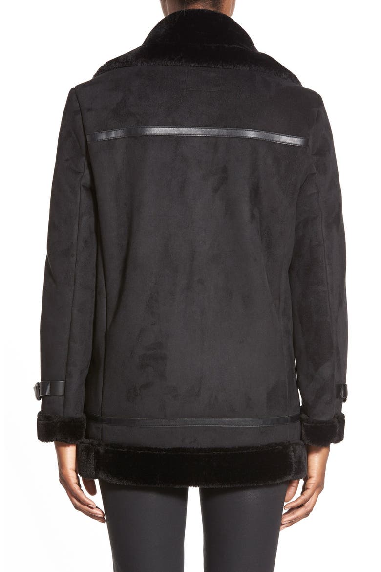 Laundry by Shelli Segal Faux Shearling Moto Jacket, Alternate, color, BLACK